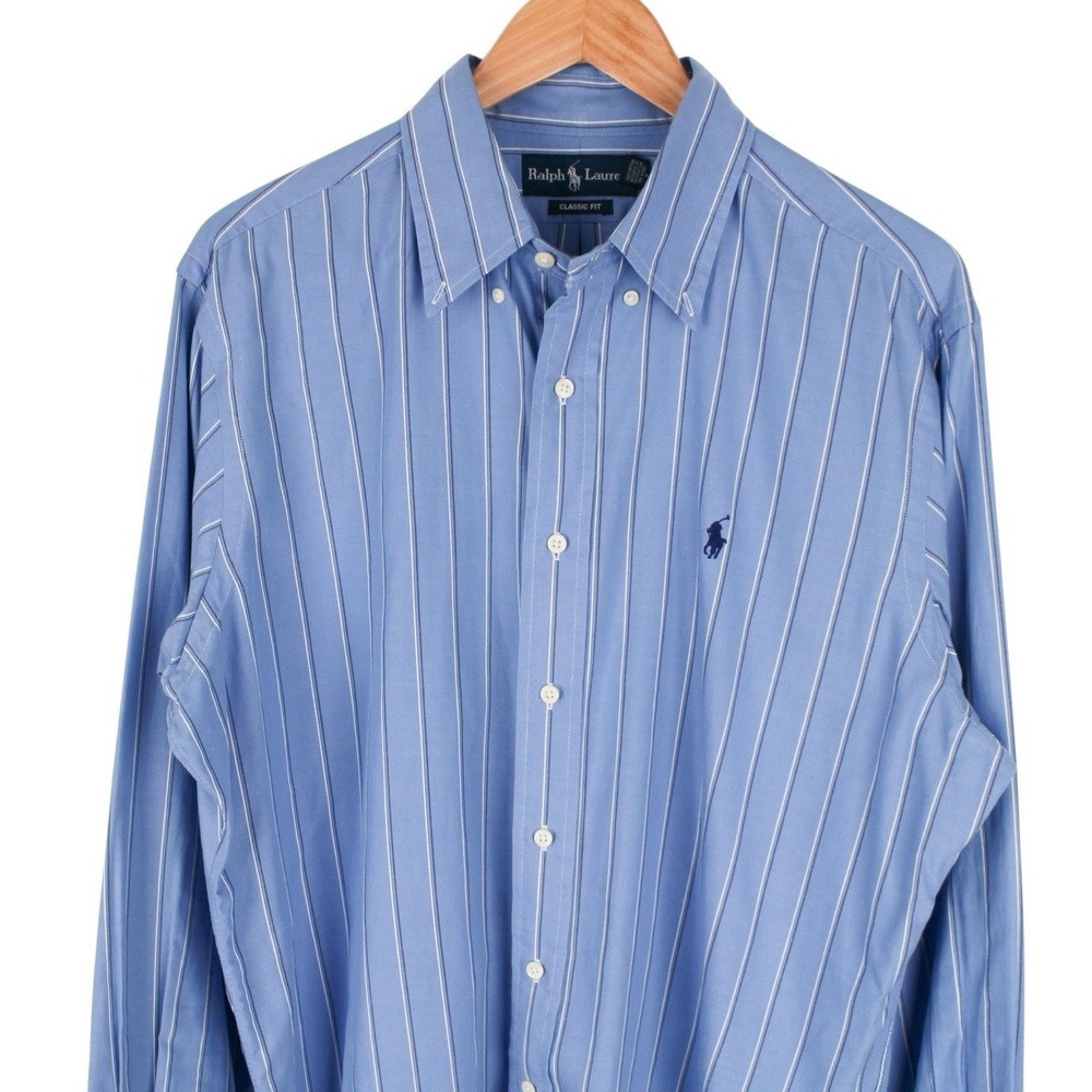 Ralph Lauren Classic Fit Striped Button Down Shirt Blue Men's Size Large - Picture 2 of 4